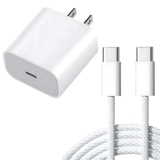 Cable Trenzado USB-C + Adaptador De Corriente 20W