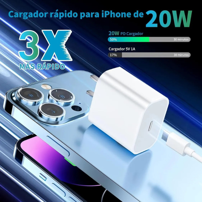 Cargador Para iPhone 20W + Cable 2 en 1