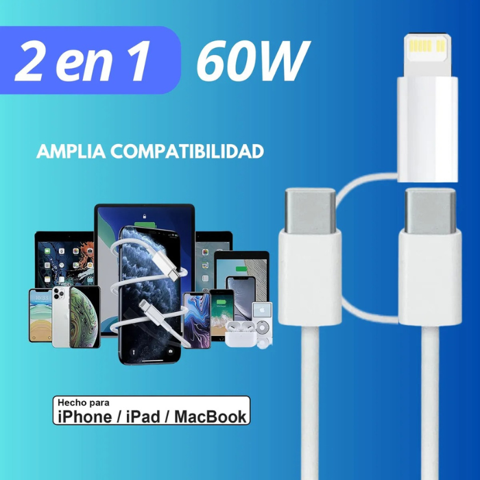 Cargador Para iPhone 20W + Cable 2 en 1