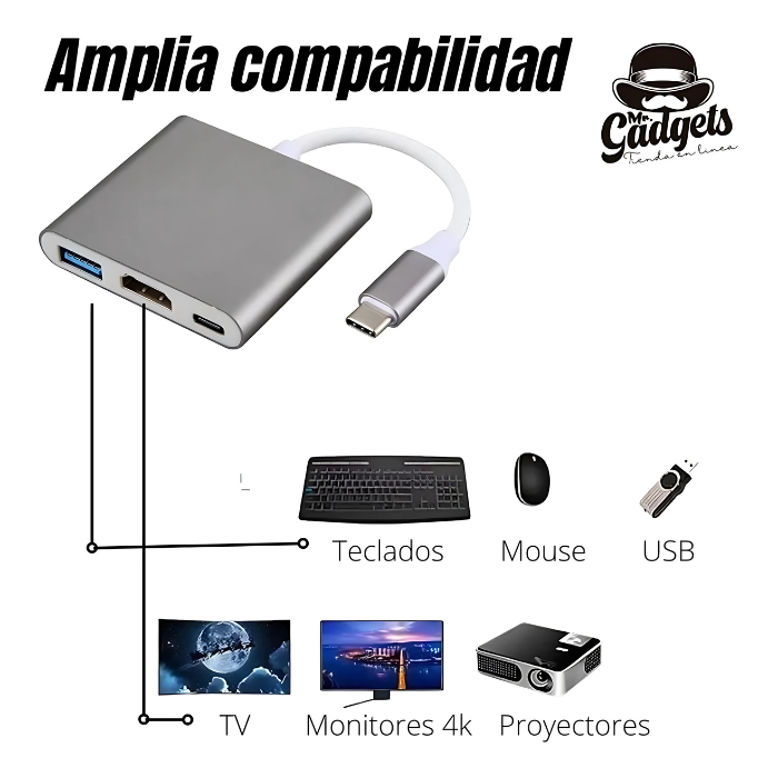 HUB Adaptador USB-C 3 en 1