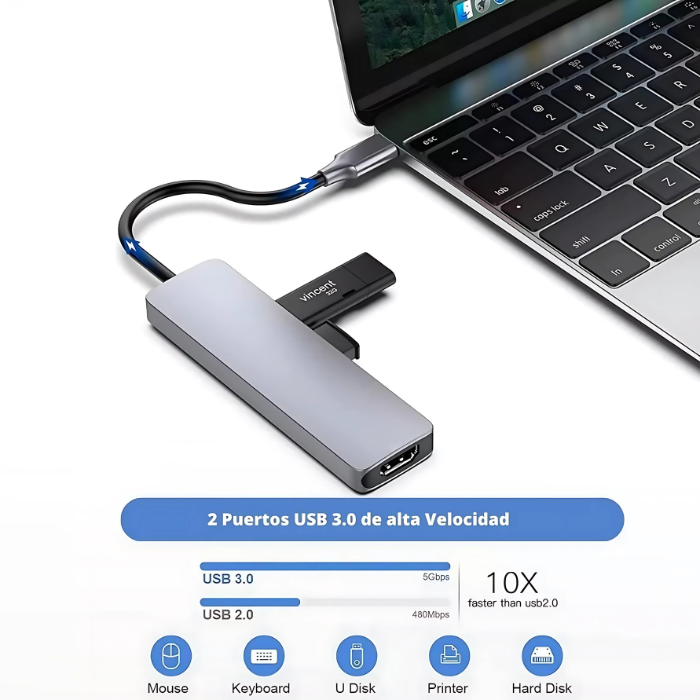 HUB Adaptador USB-C 6 en 1