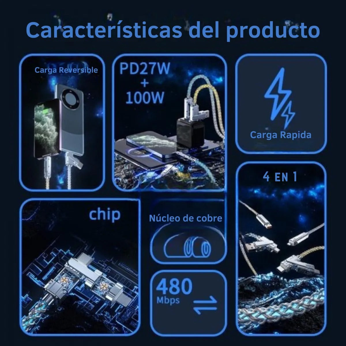 Cable USB-C 4 en 1 RGB