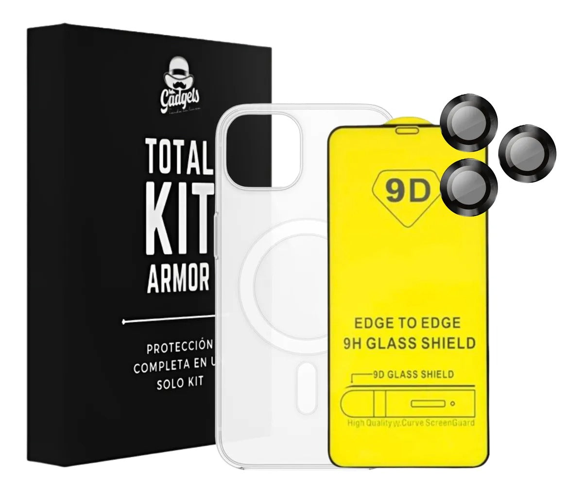 Kit Funda + Mica de Pantalla + Aros de Cámara para iPhone