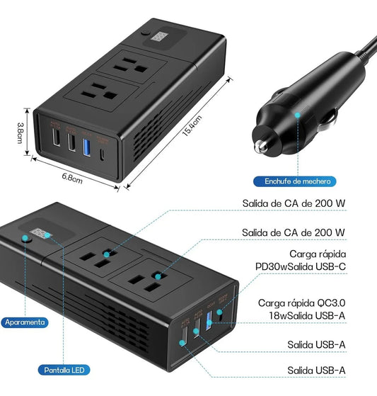 Enchufe Toma Corriente para Coche 200W
