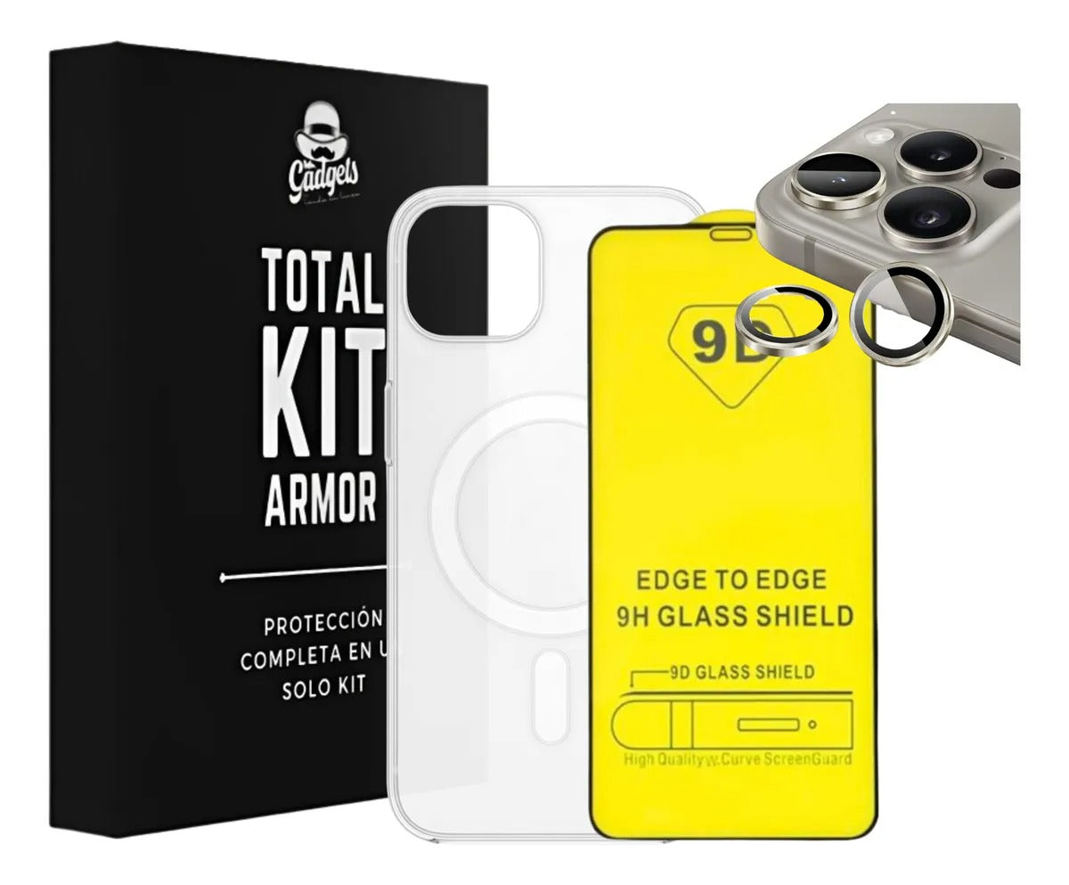 Kit Funda + Mica de Pantalla + Aros de Cámara para iPhone