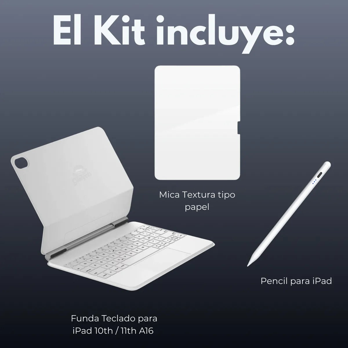 Teclado + Mica de Pantalla Textura de Papel + Pencil para iPad 10th Generación 2022/iPad 11th A16