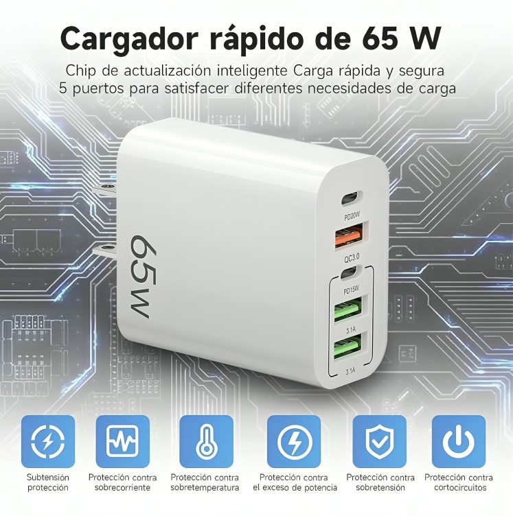 Adaptador 5 en 1 65W con Cable USB-C