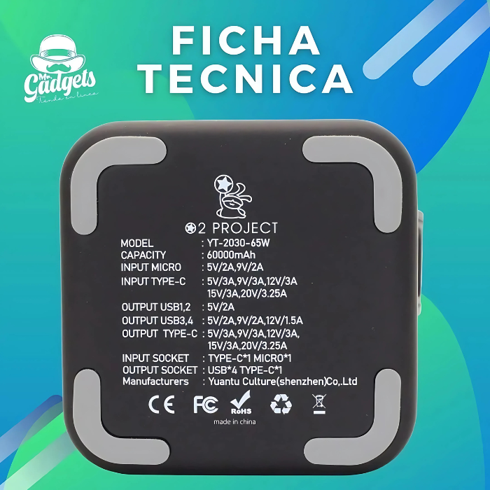 Power Bank Portátil 60,000mAh 100W
