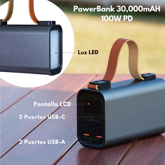 Power Bank 30,000mAh 100W Multipuertos