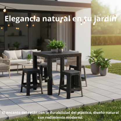 Mesa Estilo Ratán con 4 Bancos