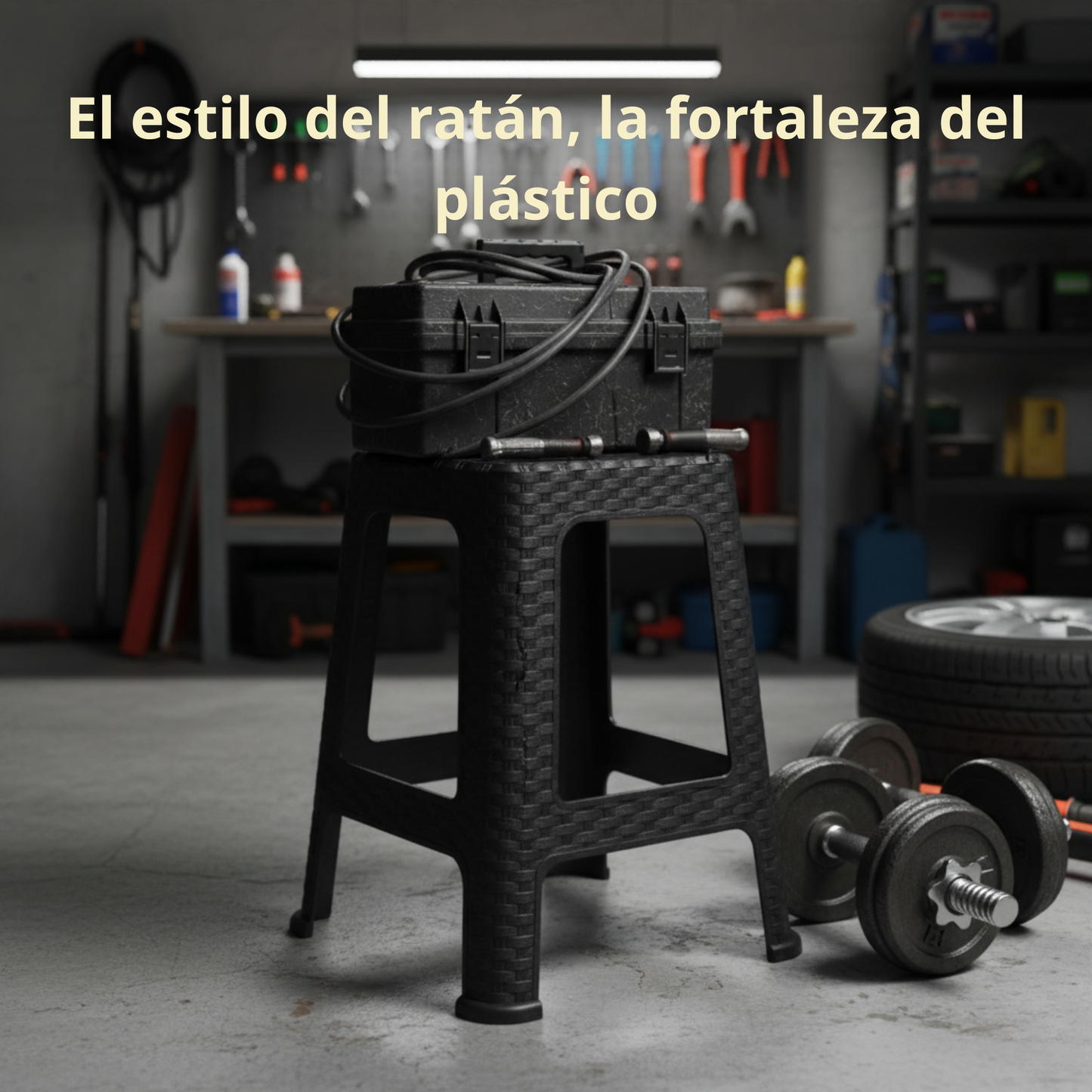 Mesa Estilo Ratán con 4 Bancos