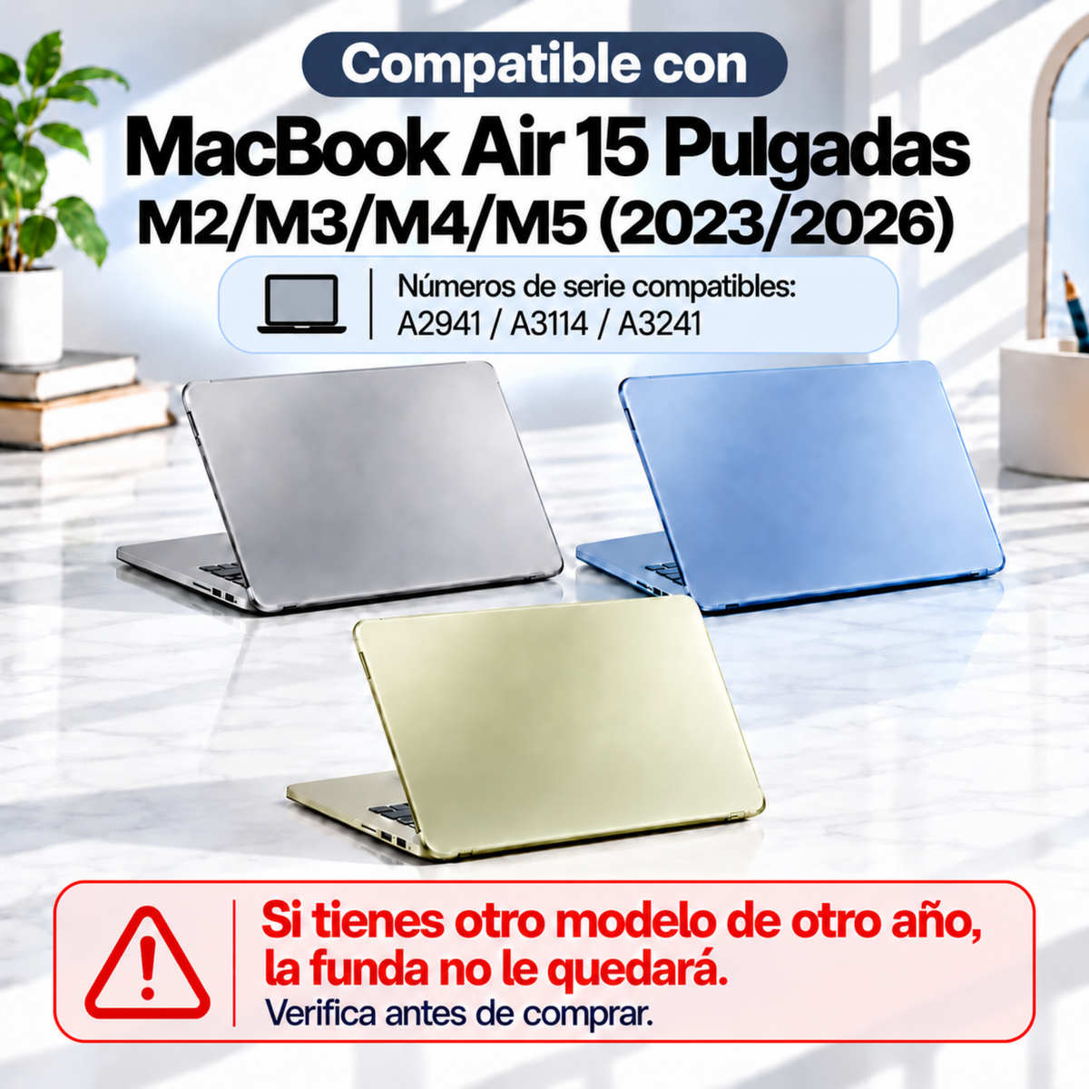 Funda Para MacBook Air 15" M2, M3, M4, M5 Modelos A3114/A3241/A3448