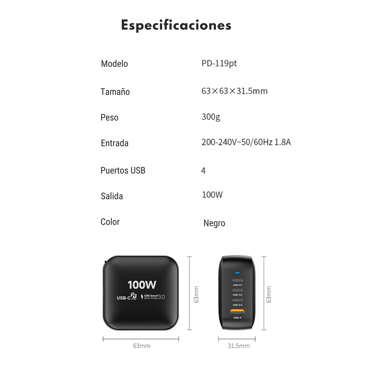 Adaptador de Corriente 100W Carga Rápida