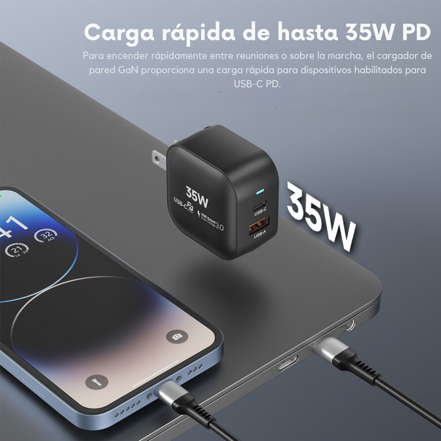 Adaptador de Corriente de 35W Carga Rápida