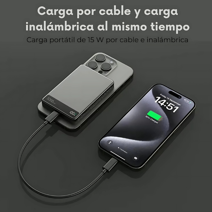 Power Bank Portátil 5,000mAh de Aluminio con Adherencia Magnética
