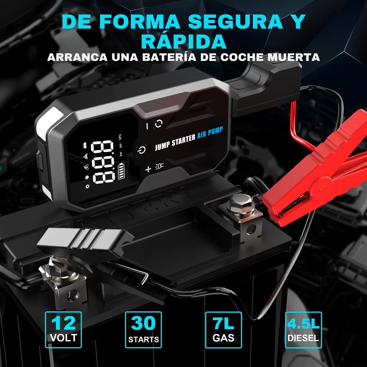 Batería De Emergencia Bomba De Aire Portátil 4 En 1 Jumper