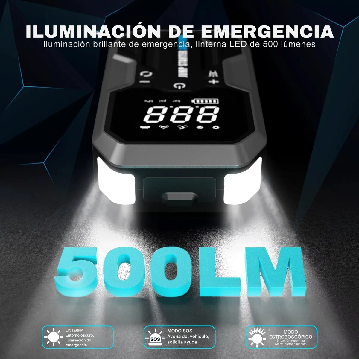 Batería De Emergencia Bomba De Aire Portátil 4 En 1 Jumper