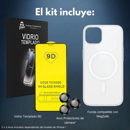 Kit Funda + Mica de Pantalla + Aros de Cámara para iPhone