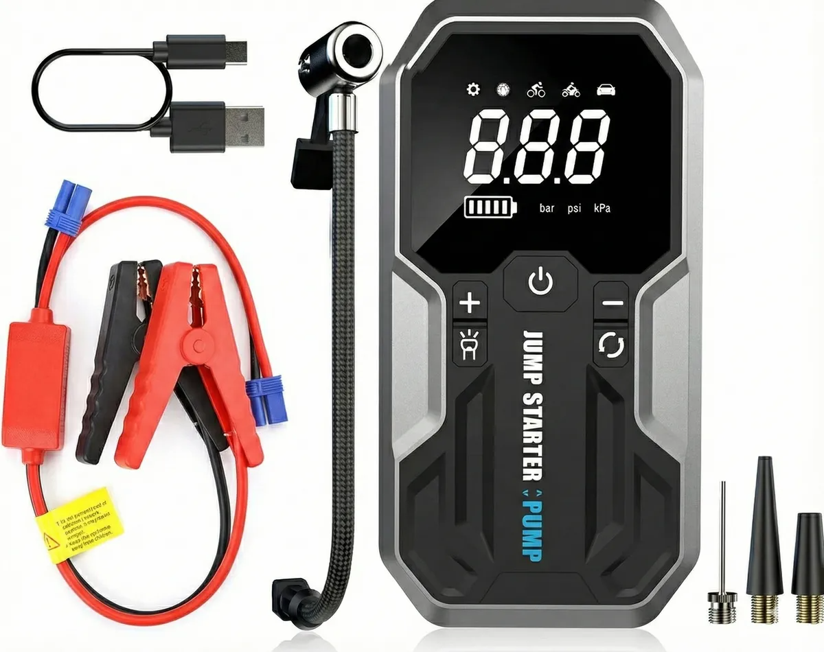 Batería De Emergencia Bomba De Aire Portátil 4 En 1 Jumper