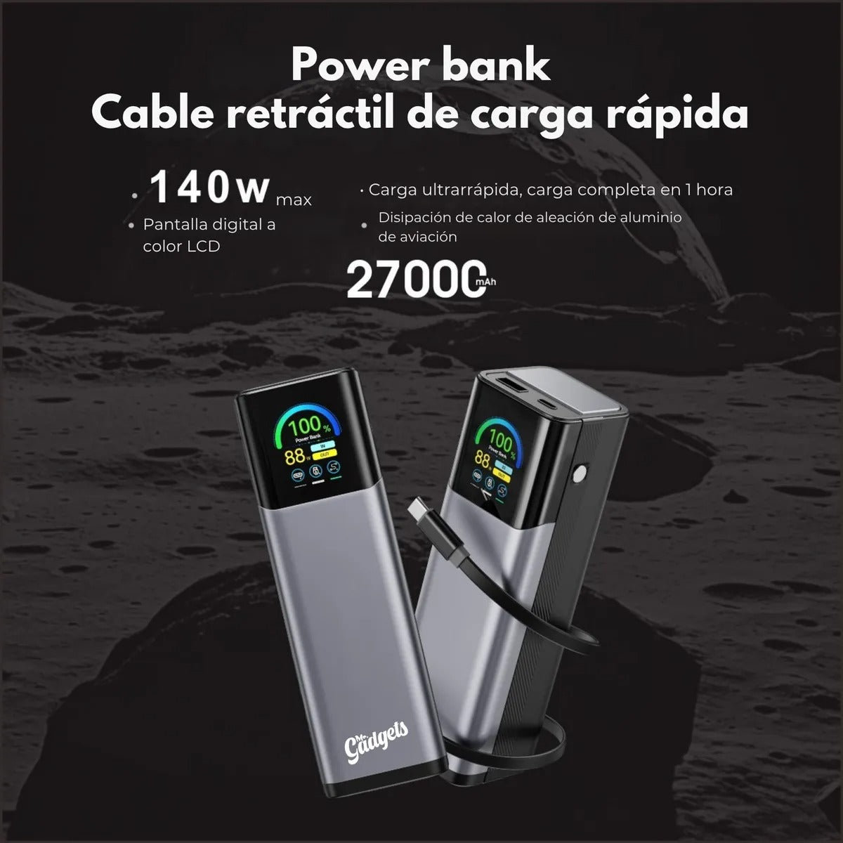 Power Bank Alta Potencia 27,000mAh 140W Ultra | Carga 3 Dispositivos a la Vez