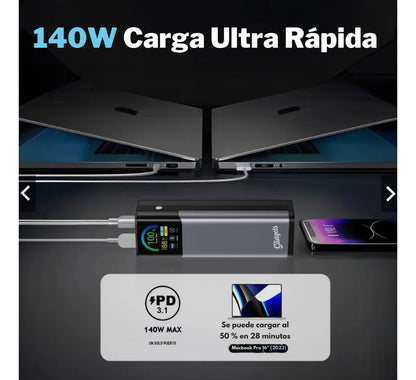 Power Bank Alta Potencia 27,000mAh 140W Ultra | Carga 3 Dispositivos a la Vez