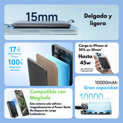 Power Bank 10,000mAh 45W Carga por Cable
