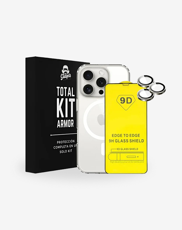 Kit Funda + Mica de Pantalla + Aros de Cámara para iPhone