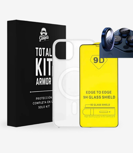 Kit Funda + Mica de Pantalla + Aros de Cámara para iPhone