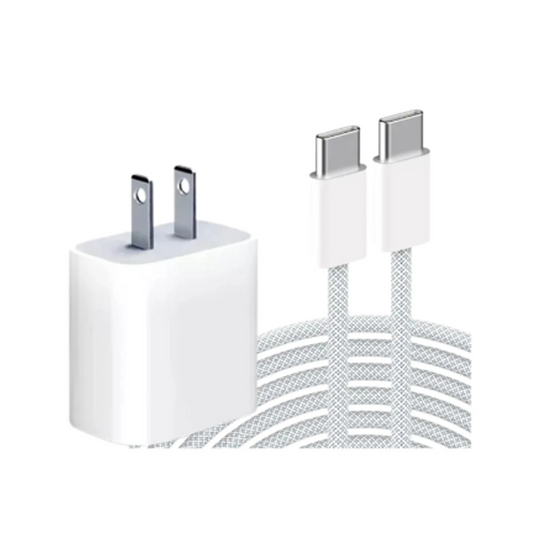 Cable Trenzado USB-C + Adaptador De Corriente 20W