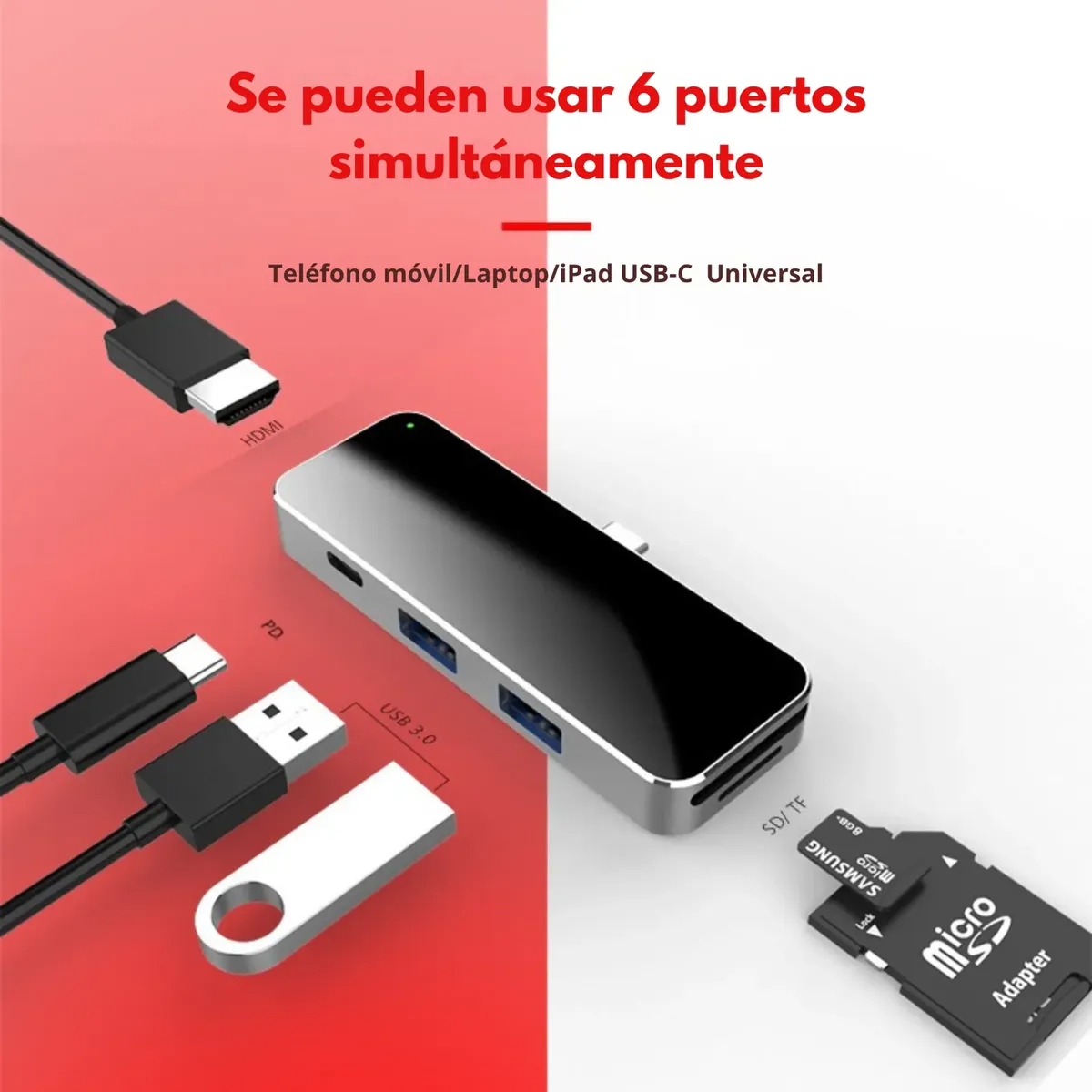 HUB 6 en 1 USB-C Metálico