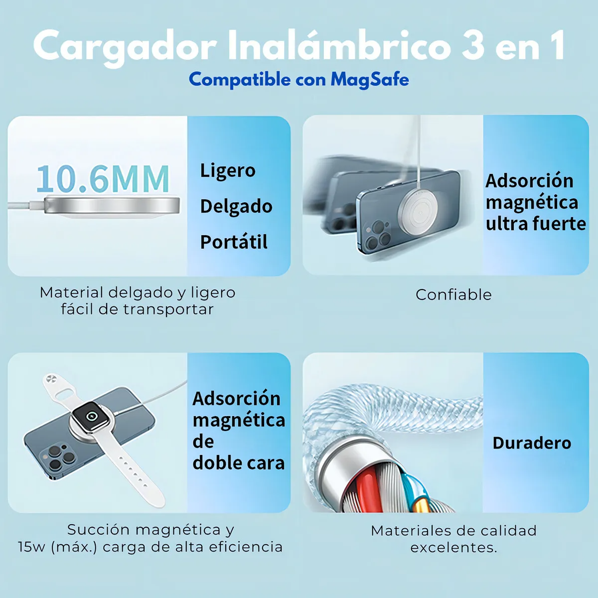 Cargador Inalámbrico 2 en 1 para iPhone/Apple Watch