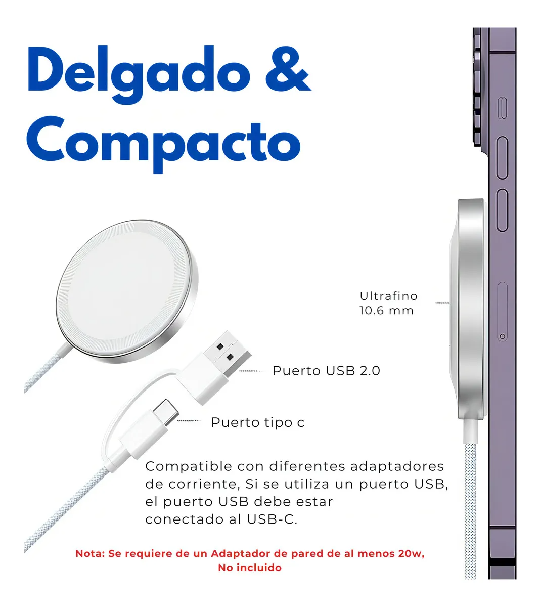 Cargador Inalámbrico 2 en 1 para iPhone/Apple Watch