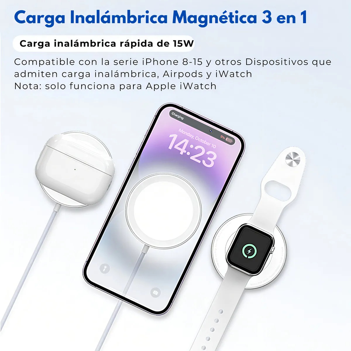 Cargador Inalámbrico 2 en 1 para iPhone/Apple Watch
